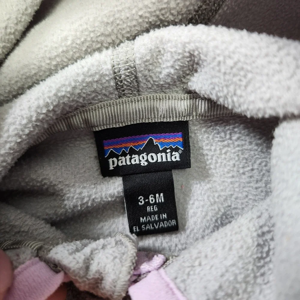 Patagonia Baby Micro D Snap-T Hooded Fleece Jacket Pink Gray 3-6M 60155